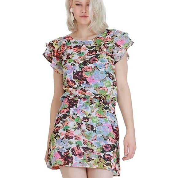 VERTIGO Chiffon Printed Short Sleeve Dress - Picture 1 of 13